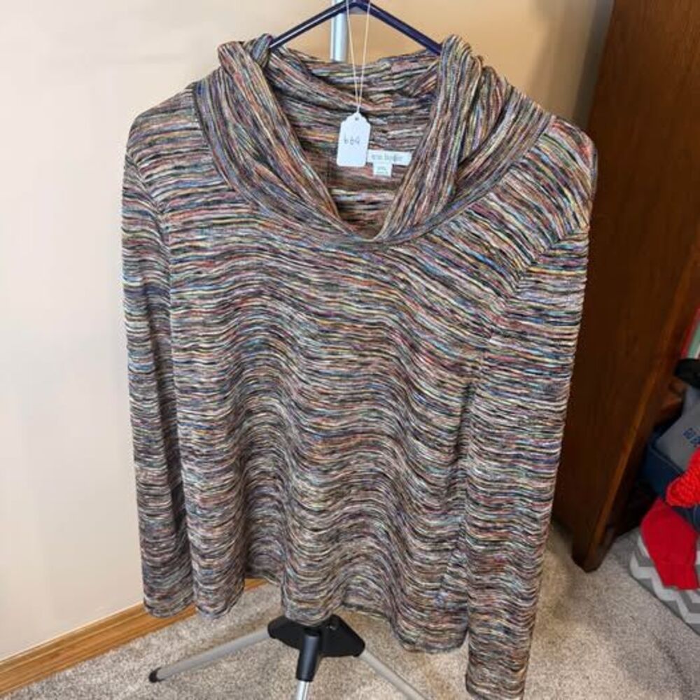 Erin London XXL Multi-Color Striped Cowl Neck Top